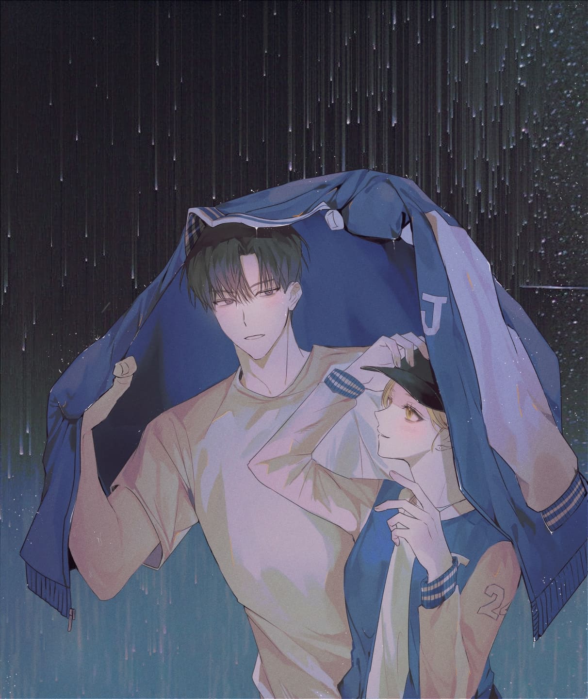 비 내리는 밤 함께 있는 두 사람